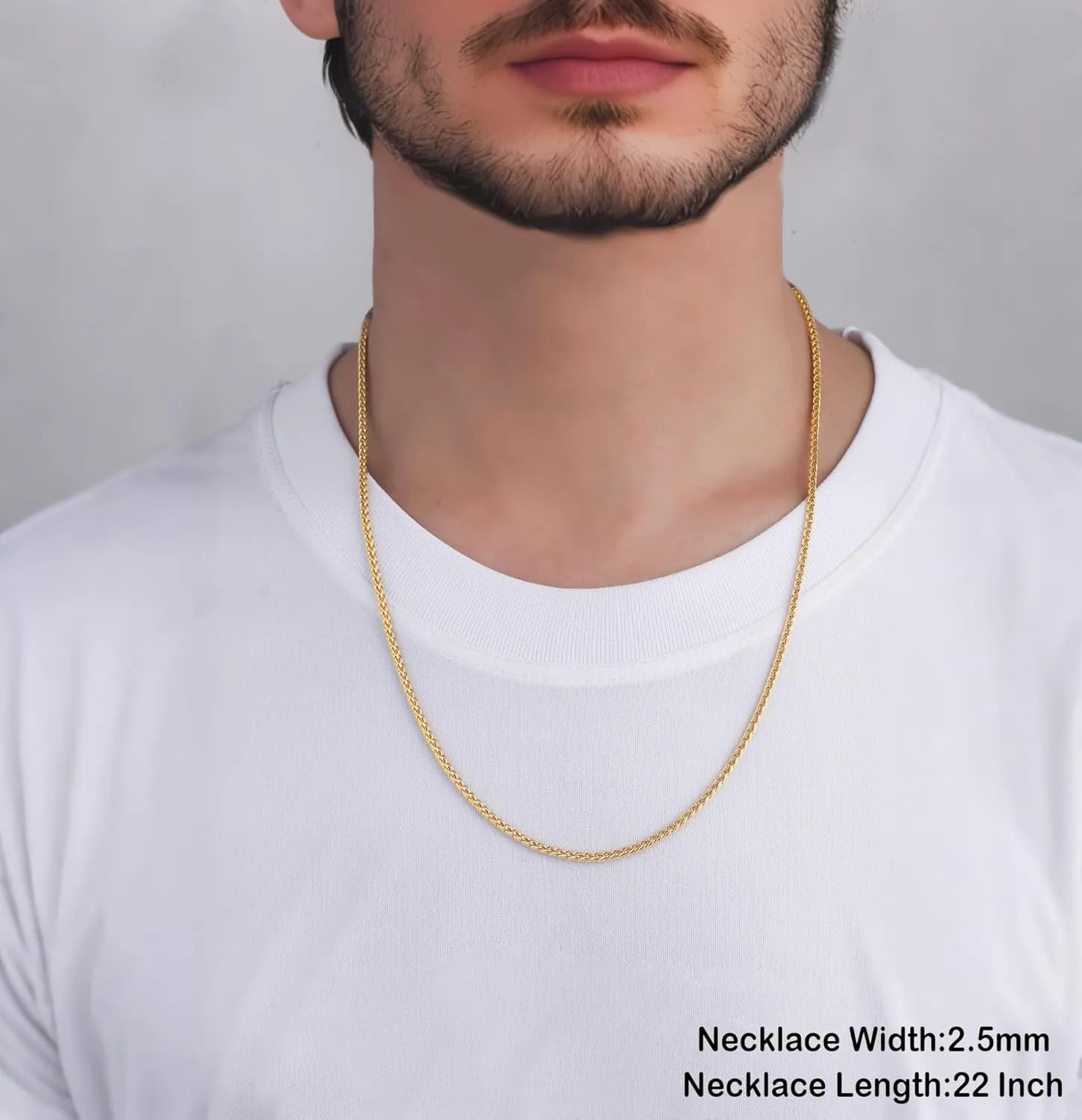 2.5mm/4mm Gold Wheat Chain for Men Women, Mens Stainless Steel Chain Necklace Jewelry, 16-26 Inches