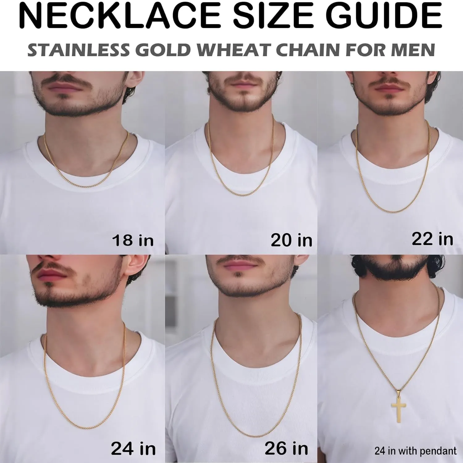 2.5mm/4mm Gold Wheat Chain for Men Women, Mens Stainless Steel Chain Necklace Jewelry, 16-26 Inches