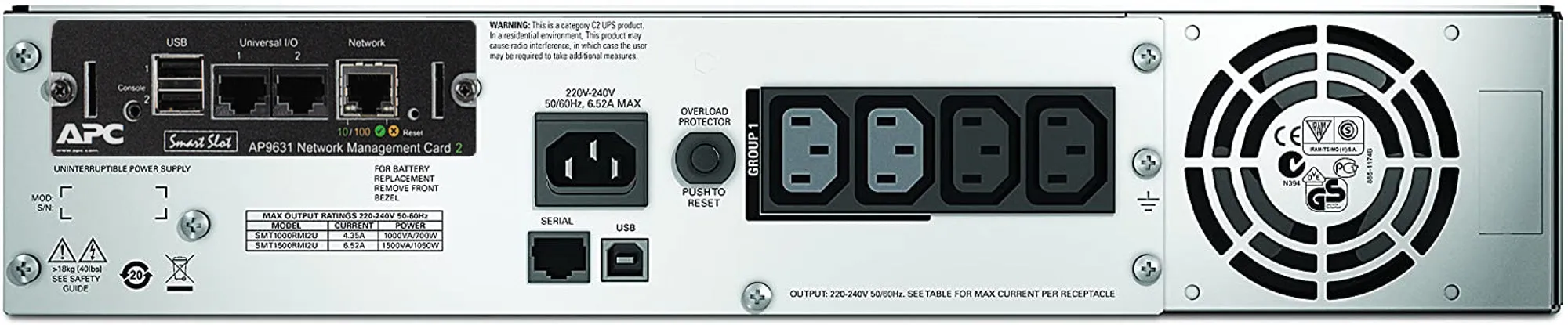 Apc Smart-Ups 1500Va Lcd Rm - Ups (Rack-Mountable) - Ac 230 V - 1000 Watt - 1500 Va - Ethernet, Rs-232, Usb - Output Con