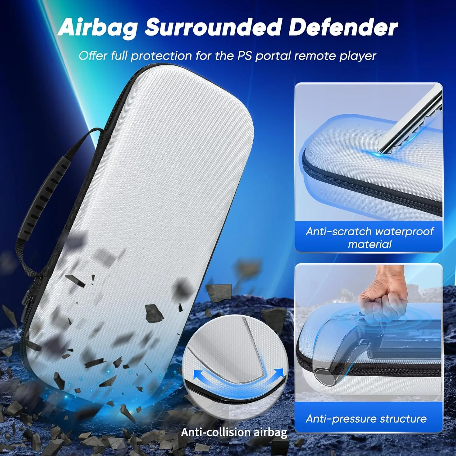 Auarte 12 in 1 Accessories Set for Playstation Portal Remote Player, Hard Carrying Case for PS Portal with Clear Skin Case for PS5 Portal, 2 Screen Protector with 4 Thumb Grip, Pearl White