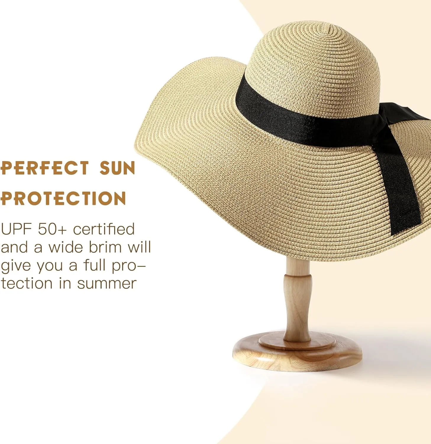 Beach Hat for Women, Wide Brim Sun Straw Hats for Women, Sun Hat Womens UPF 50  UV Protection, Floppy Foldable Summer Hats