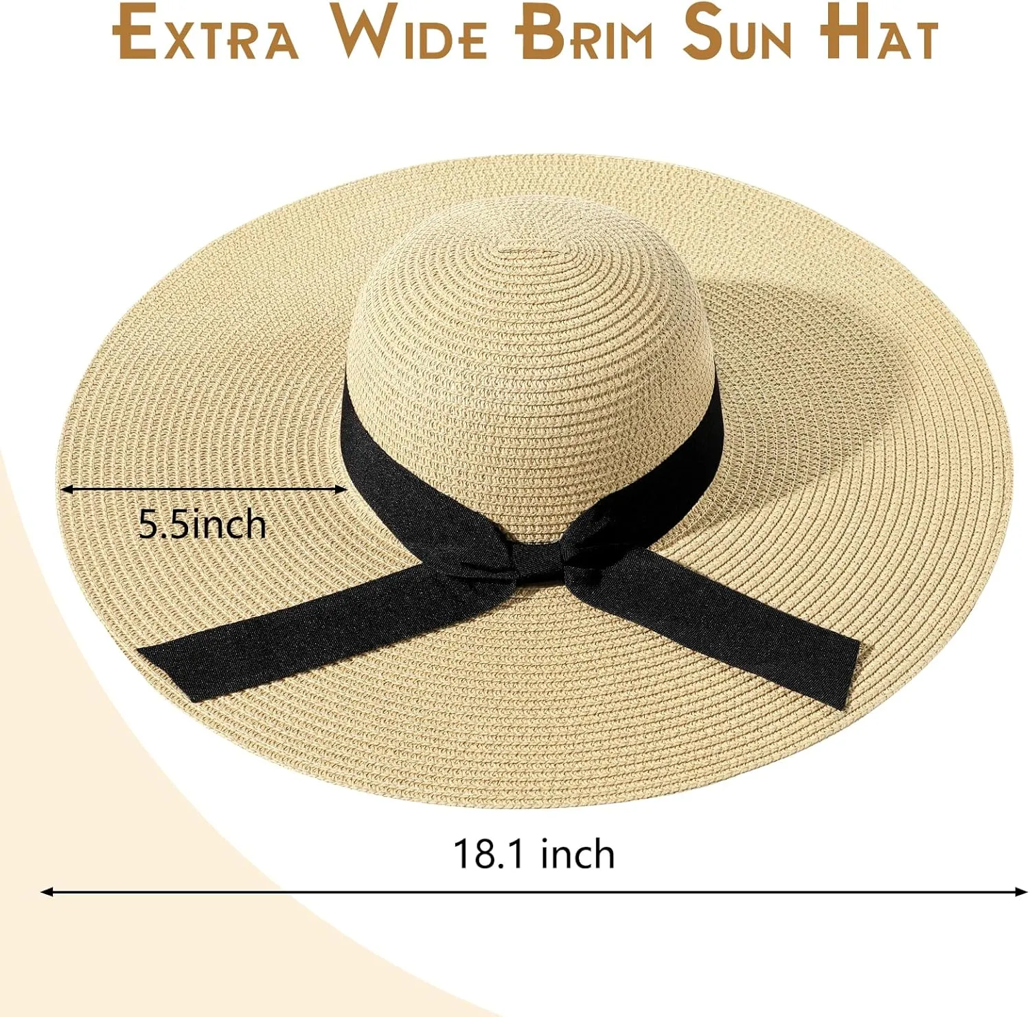 Beach Hat for Women, Wide Brim Sun Straw Hats for Women, Sun Hat Womens UPF 50  UV Protection, Floppy Foldable Summer Hats