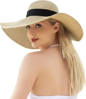 Beach Hat for Women, Wide Brim Sun Straw Hats for Women, Sun Hat Womens UPF 50  UV Protection, Floppy Foldable Summer Hats