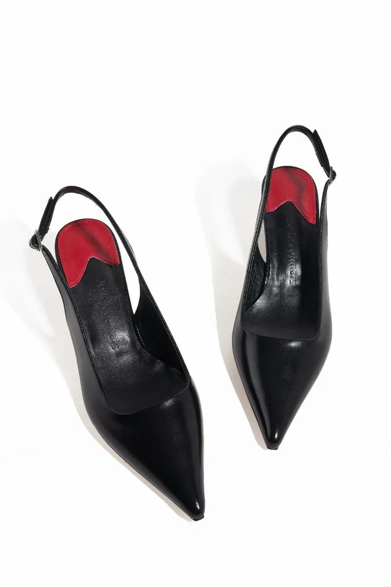 BLACK ROSE SLINGBACK HEELS