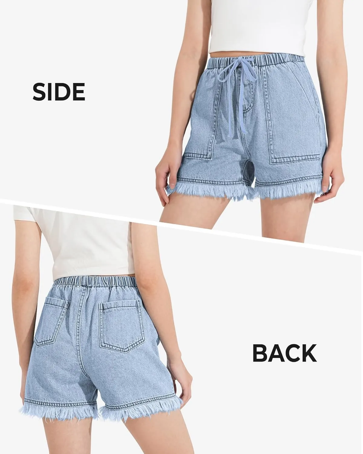BOOPH Little Girls Jean Shorts Denim Elastic Waist Drawstring Shorty Shorts for Teen Girls