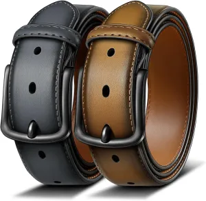 BULLIANT Men Belt 2Pack-Leather Belt 7Holes Comfortable For Men's Dress Casual Jeans 1 3/8"