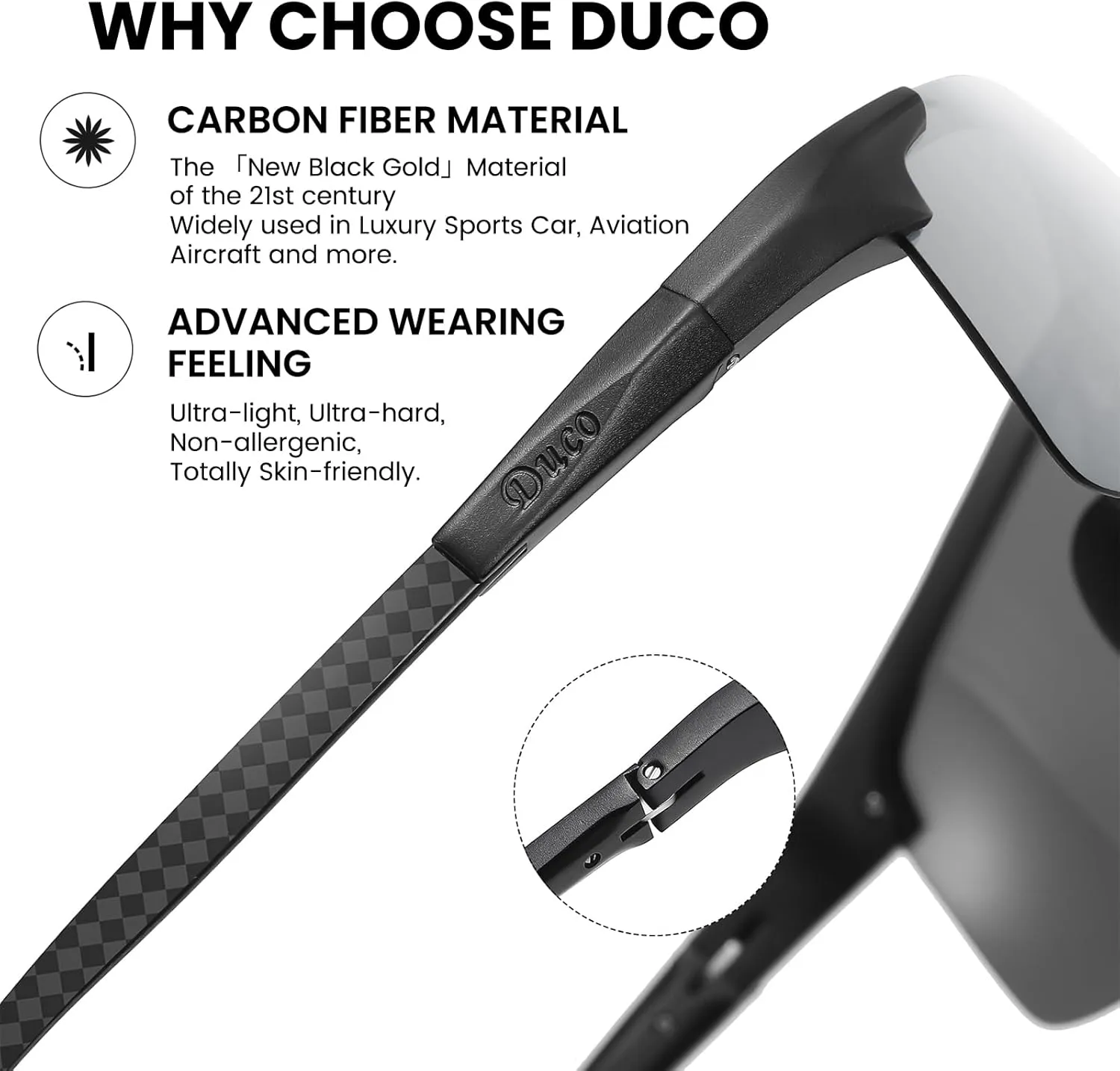 DUCO Mens Sunglasses Polarized Sports Fishing Running Driving Carbon Fiber Sunglasses for Men UV400 Protection DC8277