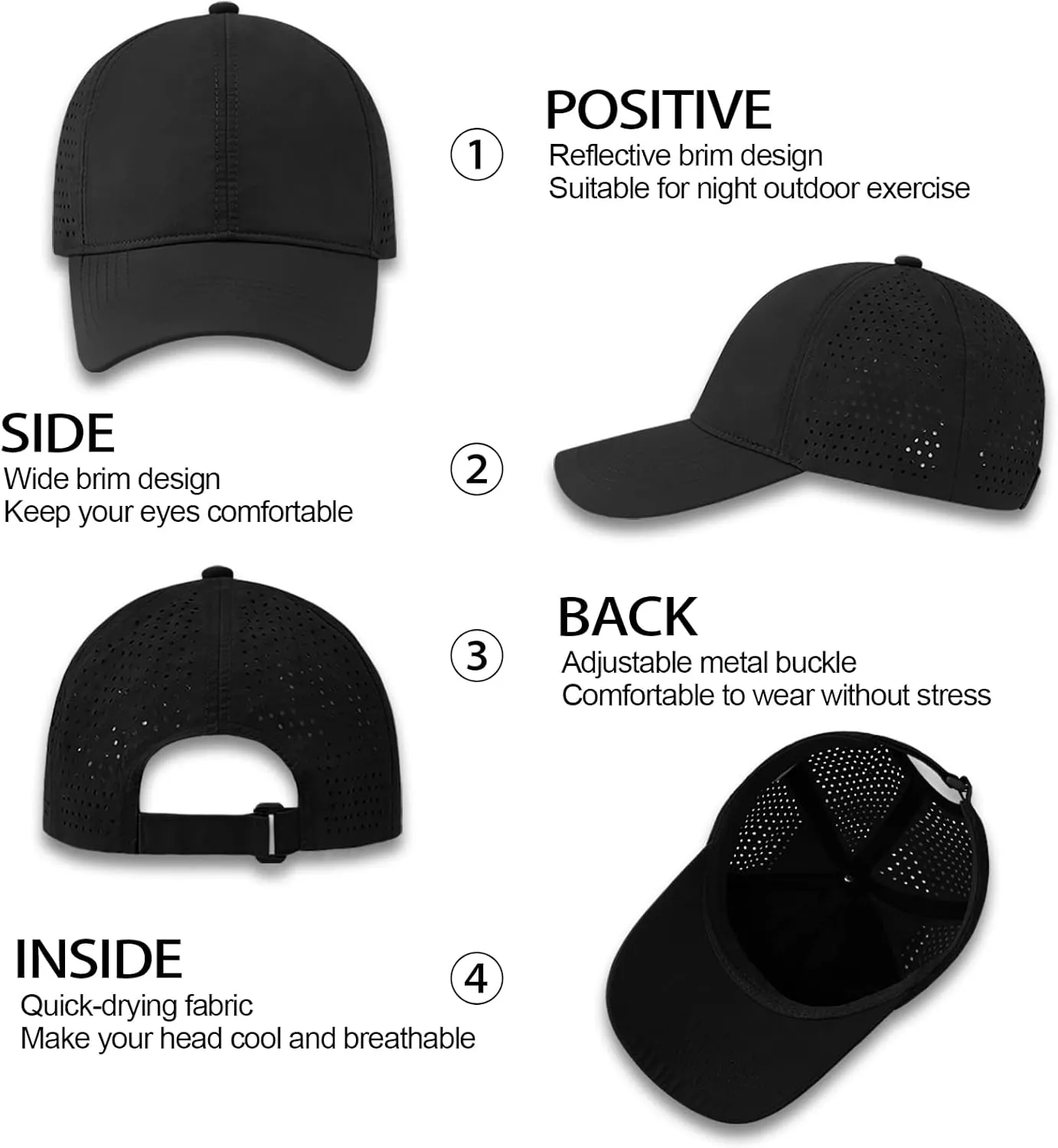 Enwokran Men Quick Dry Sport Baseball Cap, Athletic Fitted Cap Mesh Adjustable Plain Hat Running Trucker Hat for Women