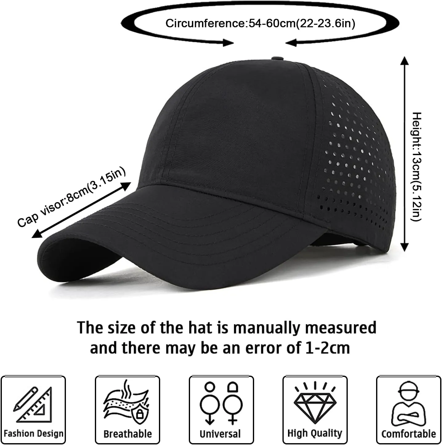 Enwokran Men Quick Dry Sport Baseball Cap, Athletic Fitted Cap Mesh Adjustable Plain Hat Running Trucker Hat for Women
