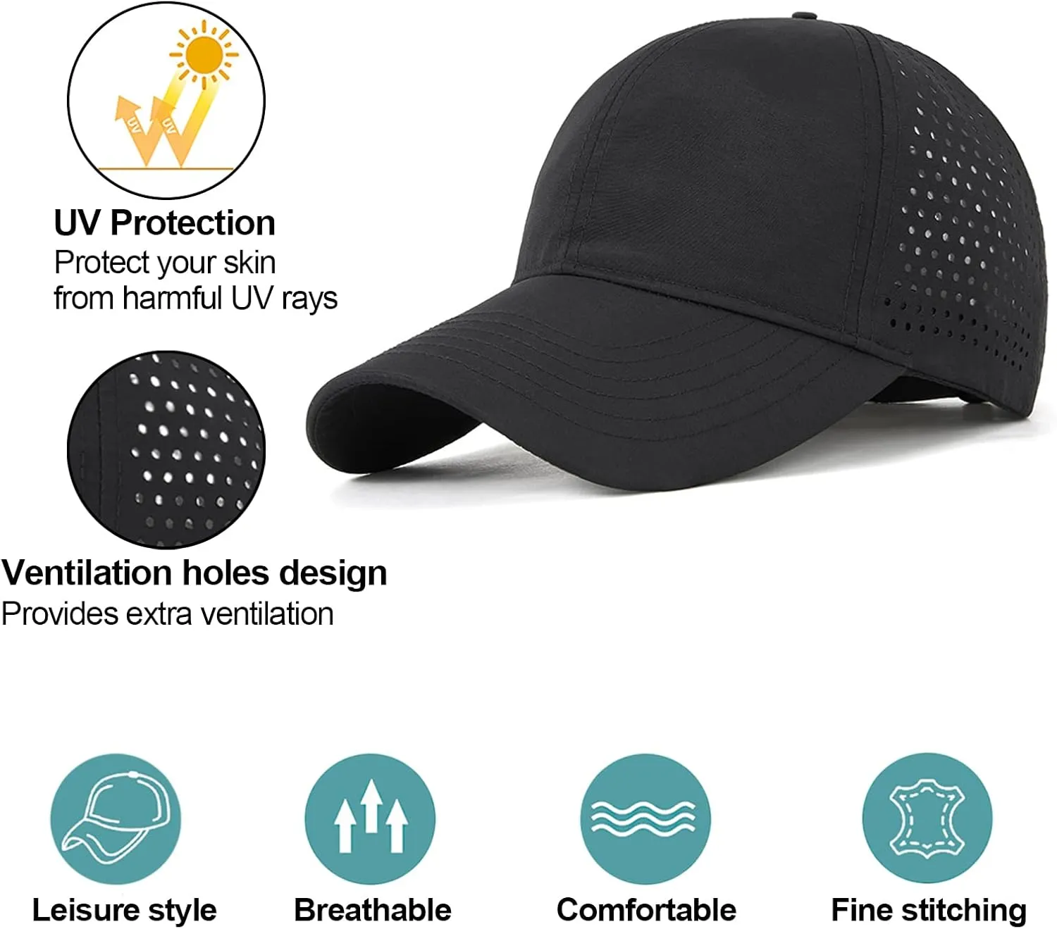 Enwokran Men Quick Dry Sport Baseball Cap, Athletic Fitted Cap Mesh Adjustable Plain Hat Running Trucker Hat for Women