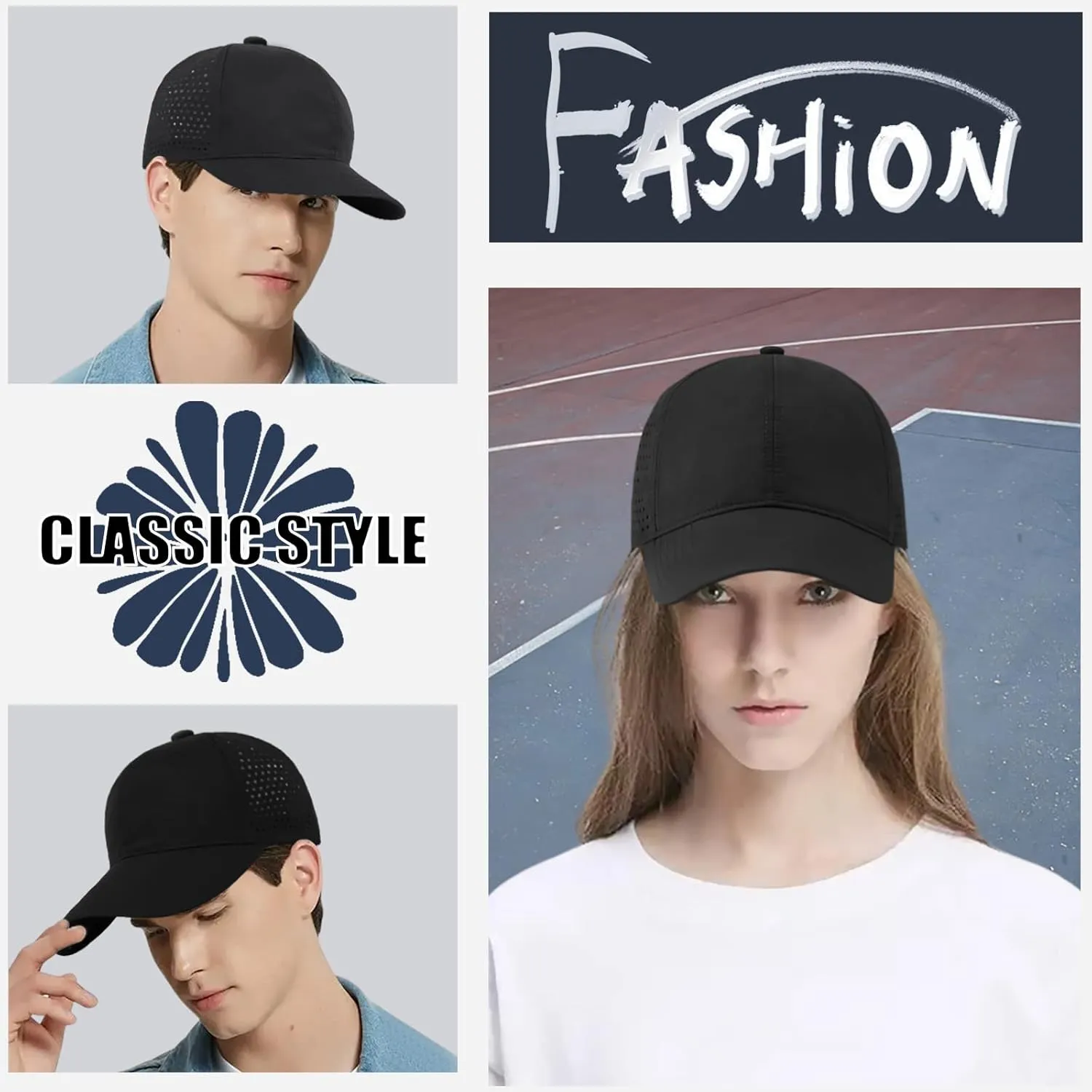Enwokran Men Quick Dry Sport Baseball Cap, Athletic Fitted Cap Mesh Adjustable Plain Hat Running Trucker Hat for Women