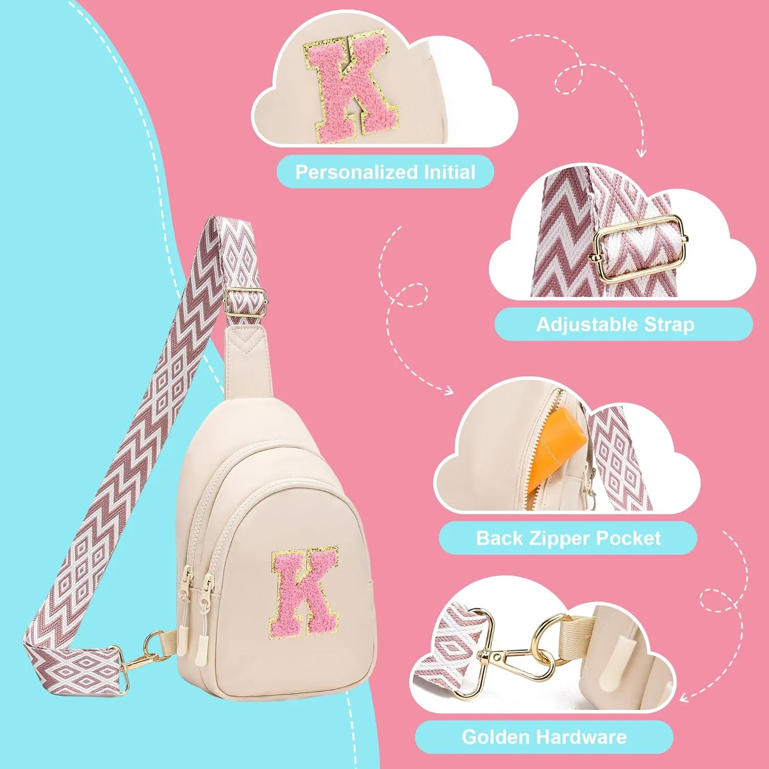 I IHAYNER Birthday Gifts for 5 6 7 8 9 10 11 12 13 Year Old Girls Small Cross Body Bag Initial Sling Bag Fanny Pack for Girls (Beige-S??