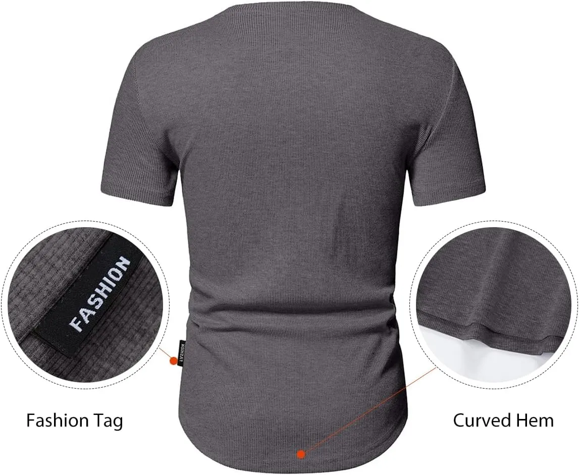 JMIERR Men's Muscle Slim Henley Shirts Crewneck Longline T-Shirt Gym Workout Athletic Shirt Tees with Button