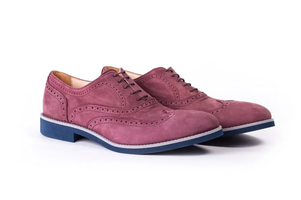 Men's Rust Nubuk & Grey Accented with Blue Sole Broge Wingtip (EX-113)