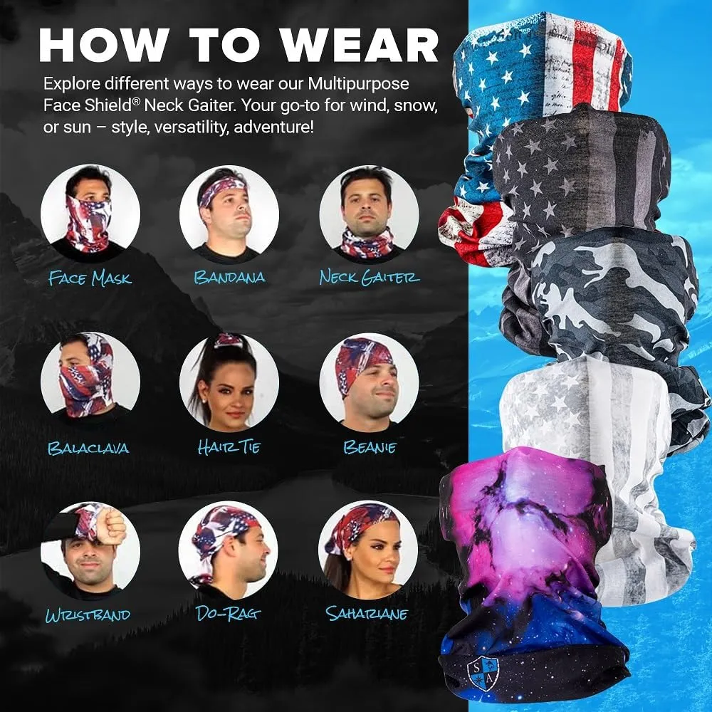 S A Company 5-Pack UV Face Shield | UV 30  Multipurpose Neck Gaiter Balaclava for Adults