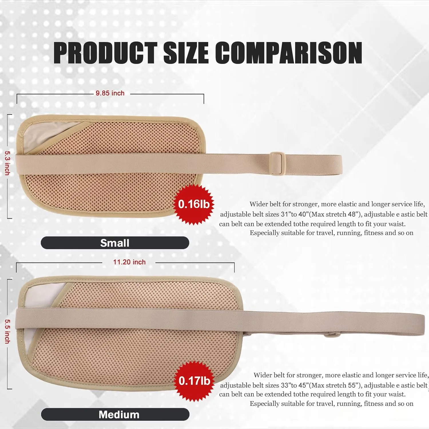 Small Unisex Money Belt For Men and Women, Slim Passport Holder RFID Blocking Travel Essentials Pouch with Adjustable Strap Small Waist Pouch for Workout Running Travelling Hiking(Beige)
