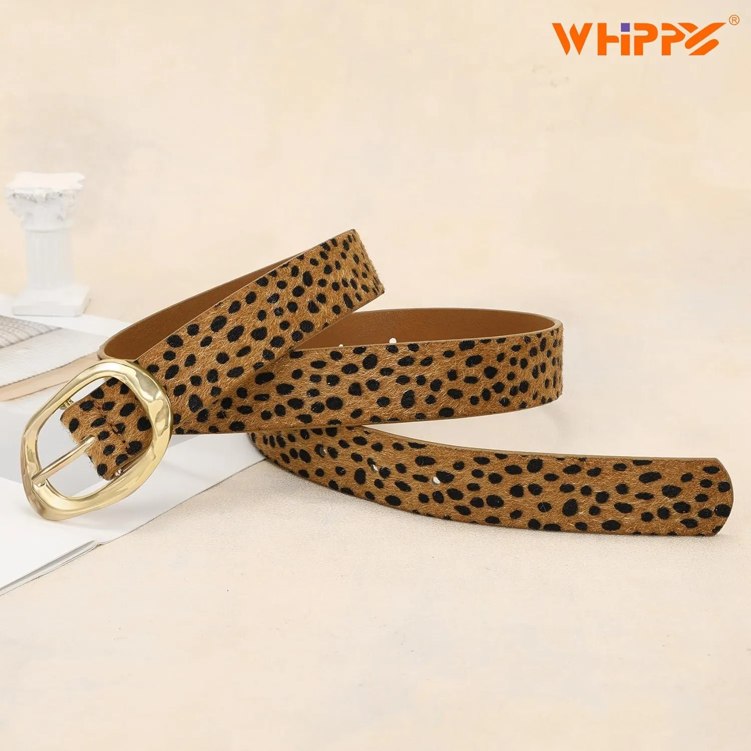 WHIPPY Leather Belt for Women Casual Waist Belt with Gold Buckle Fashion Ladies Belt for Jeans Pants Dress