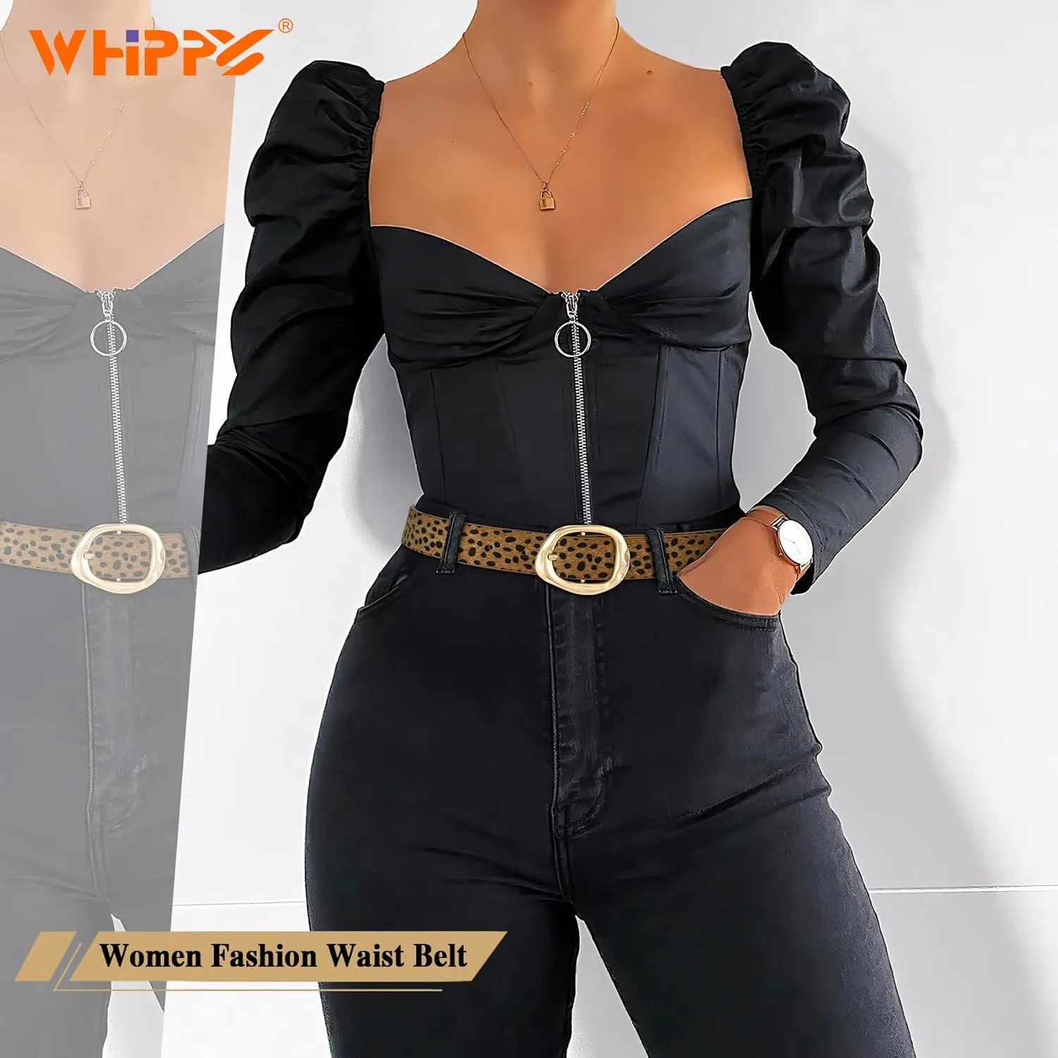 WHIPPY Leather Belt for Women Casual Waist Belt with Gold Buckle Fashion Ladies Belt for Jeans Pants Dress