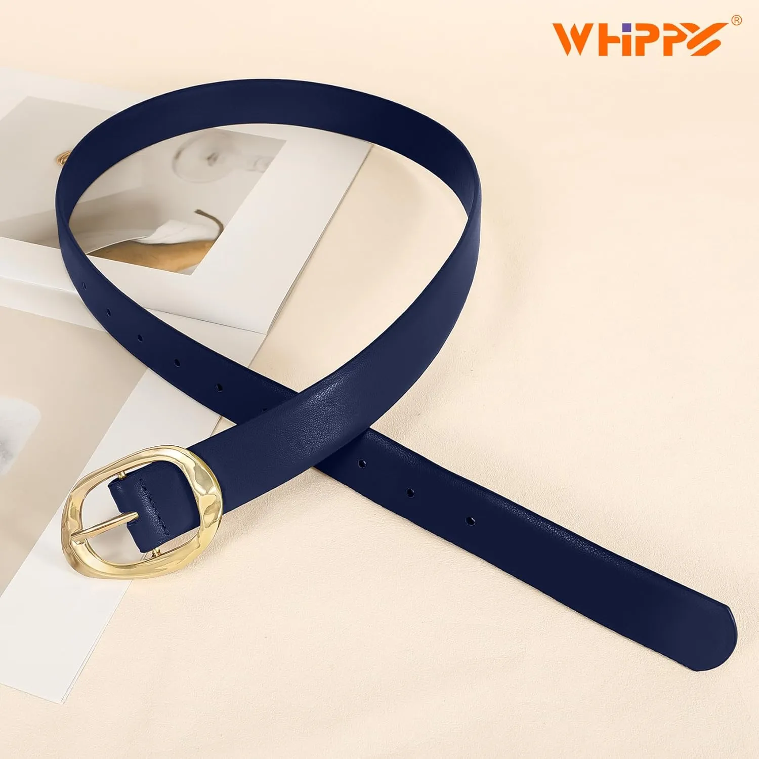 WHIPPY Leather Belt for Women Casual Waist Belt with Gold Buckle Fashion Ladies Belt for Jeans Pants Dress