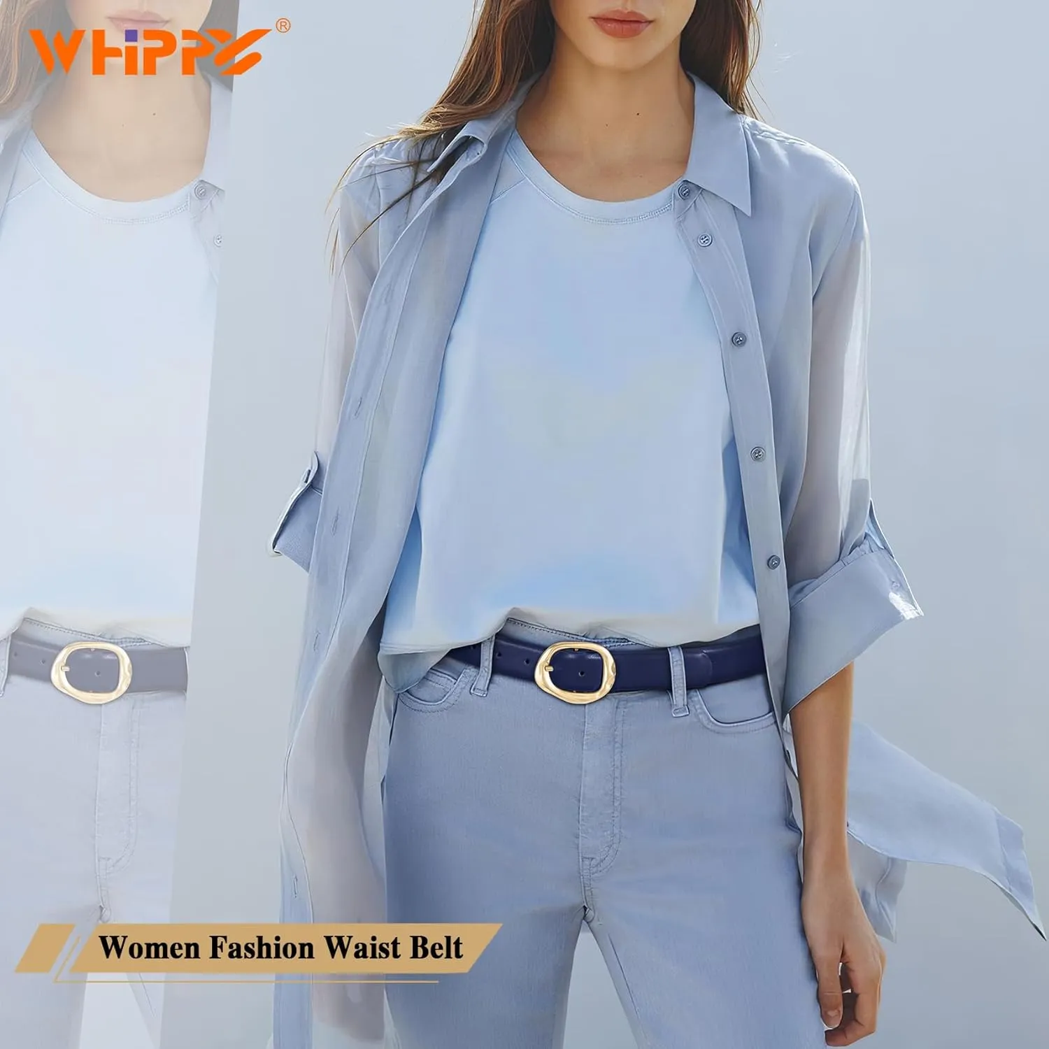 WHIPPY Leather Belt for Women Casual Waist Belt with Gold Buckle Fashion Ladies Belt for Jeans Pants Dress