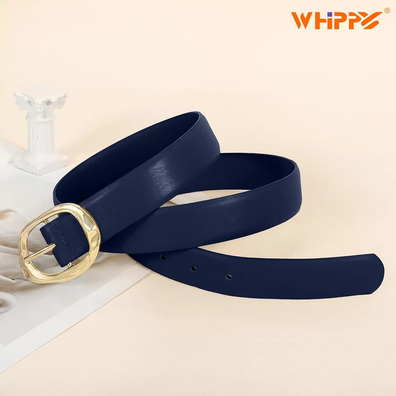WHIPPY Leather Belt for Women Casual Waist Belt with Gold Buckle Fashion Ladies Belt for Jeans Pants Dress